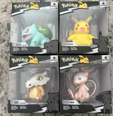 Lot of 4 Pokémon Select 4" Vinyl Figures - Mew Cubone Pikachu Bulbasaur - Ser. 1 - Image 1 of 4