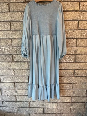 Ingrid & Isabel Womens XL Blue Smocked Long-Sleeve Midi Dress With Ruffle Hem - Image 1 of 4