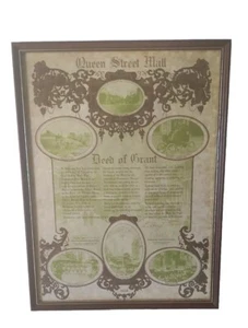 Brisbane Queen Street Mall Deed Of Grant Vintage Framed Print - Picture 1 of 3