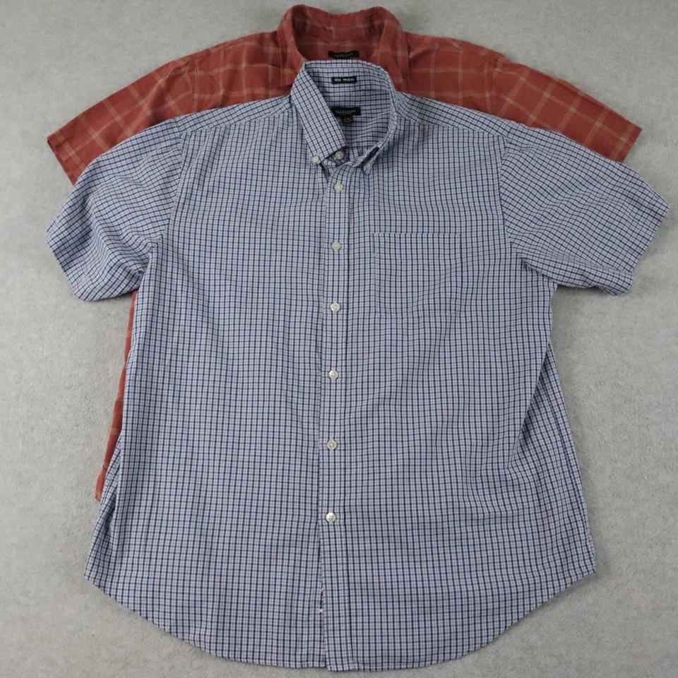 Van Heusen Shirt Mens Large 16-16.5 Pocket Button Up Plaid Short Sleeve Lot of 2 - Image 1 of 4