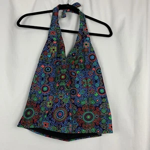 Old Navy V-Neck Tankini Bikini Top Floral Women’s Sz S Blue Black Pre Owned - Picture 1 of 5
