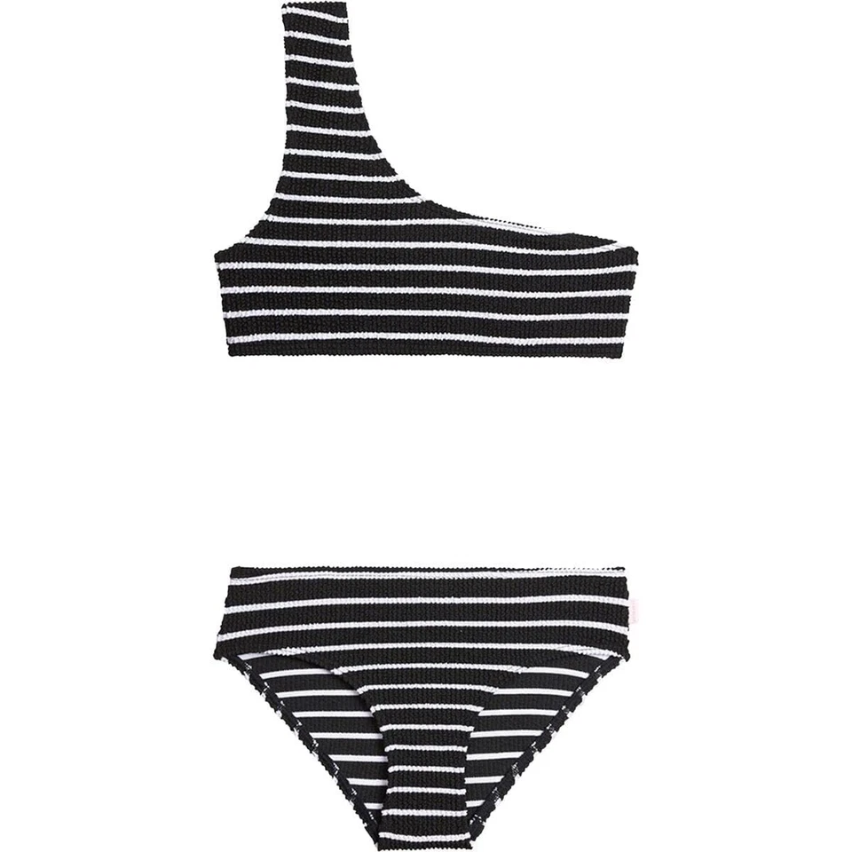 Seafolly 293800 Girls' One Shoulder Tank Bikini Swimsuit Set Stripe Black 10