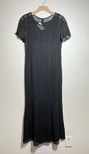 VTG Laura Ashley Long Black Sheer Burn Out Overlay Rayon Short Slv Dress 4 US - Picture 1 of 6