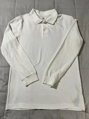 Old Navy Boys White Polo Shirt Size 10/12.  Long Sleeve - Image 1 of 4