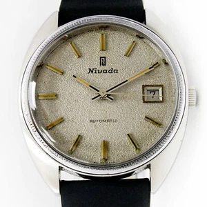 Vintage Nivada Automatic Date Original Patina Dial Mens Steel Watch - Picture 1 of 14