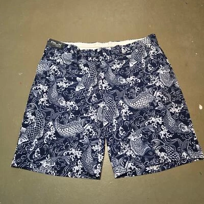 Novo com etiquetas RLX Ralph Lauren Golf Spring 2 azul marinho estampa de peixe koi curto masculino tamanho 40 - Imagem 1 de 4