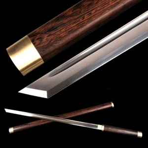 Rosewood Shirasaya Ninjato 1095 Japanese Ninja Battle Ready Sharp Straight Sword - Picture 1 of 9