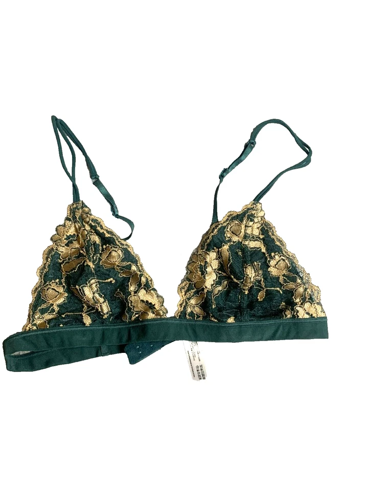 Sutiã Urban Outfitters Feminino Pequeno Verde Dourado Floral Acabamento de Renda Bralette Feminino - Imagem 1 de 4