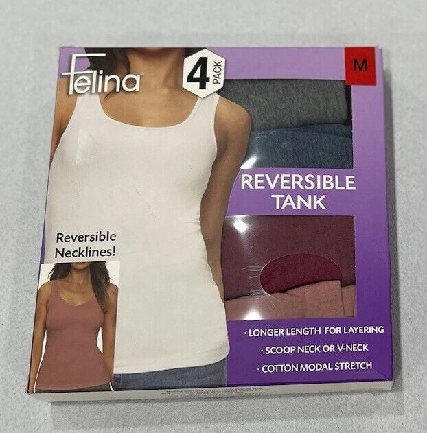 Felina Women's Cotton Modal Reversible Tank Top 4 Pack Multi-Color Medium
