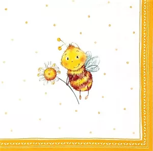 U337# 3x Single Paper Napkins For Decoupage Funny Bee With Daisy Flower On White - Picture 1 of 11