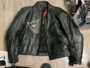 Vintage Dainese Black Leather Motorcycle Jacket Mens 54 - Picture 1 of 6