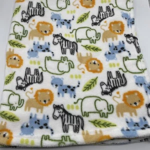 Baby Gear White Safari Blanket Plush Animals Jungle Lion Elephant Zebra 30x36 - Picture 1 of 4