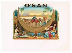 ETIQUETA DE CAJA DE CIGARROS DE COLECCIÓN C1920 EN RELIEVE PIRÁMIDES DE EGIPTO INTERIOR DE OSAN - Imagen 1 de 1