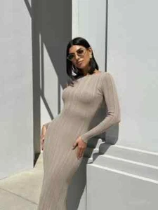 Women Spring Solid Maxi Long Sweater Dress Elegant Casual Fashion Pullover - Imagen 1 de 28