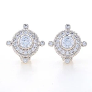 Judith Ripka Cubic Zirconia Large Halo Stud Earrings - Sterling 925 Rnd Clip-Ons - Picture 1 of 5