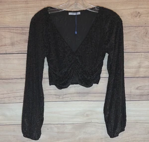 Zara Crop Top Women M Black Velvet Burnout Festival Goth Vamp Dark Whimsigoth - Picture 1 of 14