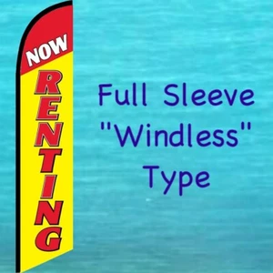 NOW RENTING WINDLESS FEATHER FLAG Swooper Banner Real Estate Advertising Sign - Picture 1 of 5