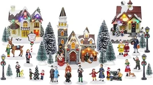 LED Lighted Christmas Village Figurines Decoration Set, 30 Pieces - Picture 1 of 3