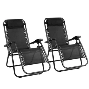 Gardeon Zero Gravity Chair 2PC Reclining Outdoor Sun Lounge Folding Camping - Picture 1 of 11