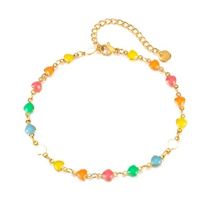 Women Enamel Heart Chain Bracelet Anklet Extension Chain Stainless Steel Jewelry - Picture 1 of 8