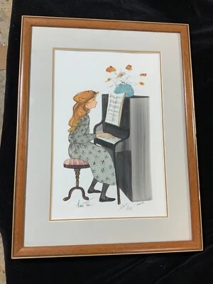 Signed Numbered 276/1000 Framed P. Buckley Moss Print "PIANO TIME" (2000) Girl - Изображение 1 из 4