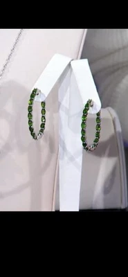 8.2Ct Russian Chrome Diopside Inside Out Hoop Earrings 925 Sterling Silver - Image 1 of 4