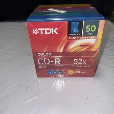 TDK Color CD-R Grabable 52x 80min 700mb Paquete de 50 Snap N Estuche Ahorro ¡NUEVO! Foto 1 de 4