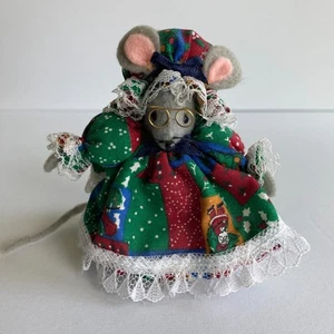 Vintage Handmade Felt Grandma Granny Mouse Christmas Ornament Bonnet Glasses - Picture 1 of 8