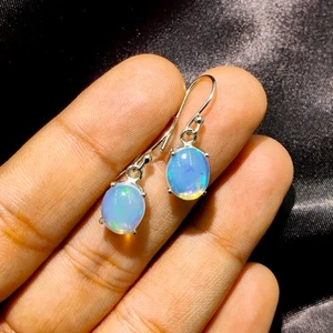 Oval White Fire welo Opal Dangle Earring 925 Silver Daily Women Earrings gift - Picture 1 of 12
