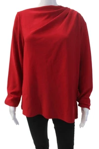 Lela Rose Womens Long Sleeve Boat Neck Rose Cuffed Top Blouse Red Size 12 - Picture 1 of 6