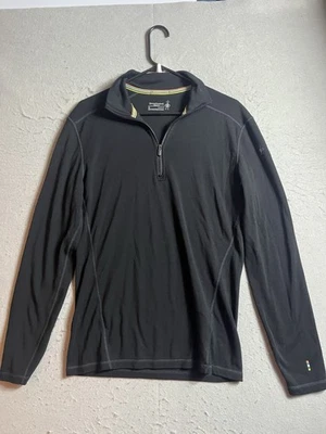 Smartwool Mid 250 Pullover de Lana Merino Hombres Mediano Negro 1/4 Cremallera Sudadera Base Foto 1 de 4