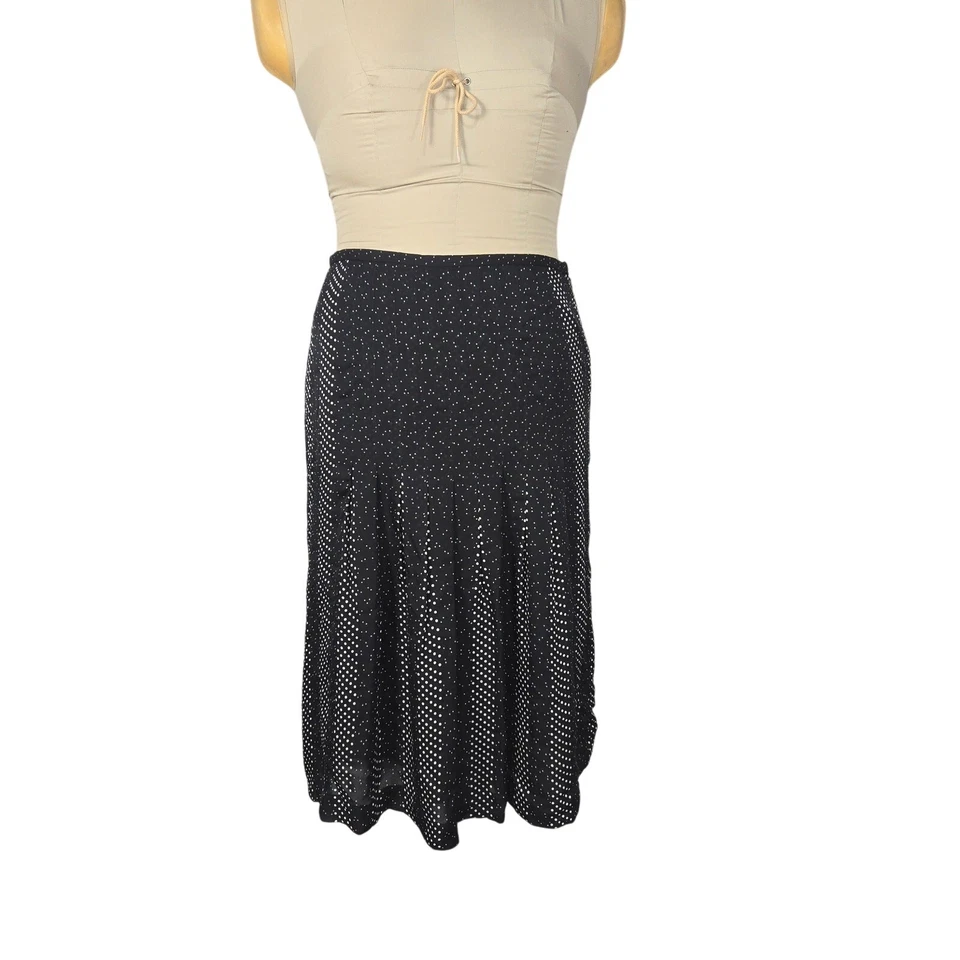 Falda midi Talbots de seda pura a lunares corte sesgado volantes negra blanca para mujer 10 Foto 1 de 4