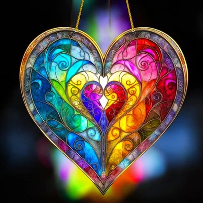 8" Arco Iris Corazón Atrapasol Imitación Vitral Acrílico Colorido Decoración Ventana Foto 1 de 3