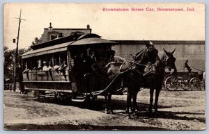 K28/ Brownstown Indiana Postkarte um 1910 Pferdewagen Straßenbahn 279 - Bild 1 von 4