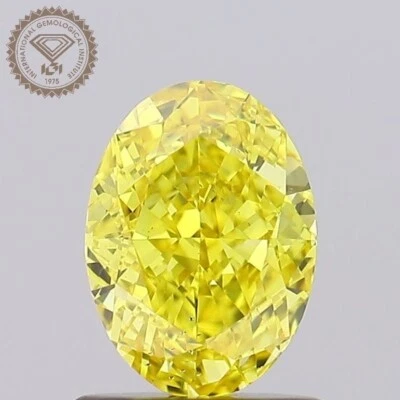 1.03ct intense yellow oval shape diamond fancy vivid blue color diamond loose - Image 1 of 4