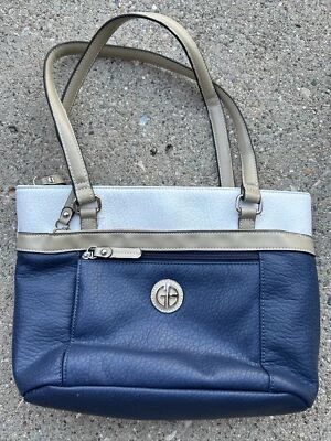 GIANI BERNINI Faux Leather Purse Navy Blue, White, Tan Bag - Image 1 of 3