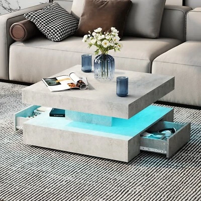 LED Coffee Table with 2 Storage Drawers for Living Room Square Cocktail Table - Image 1 of 4