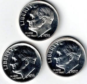 1956+1957+1958 Three Proof Silver Roosevelt Dimes! - Picture 1 of 2