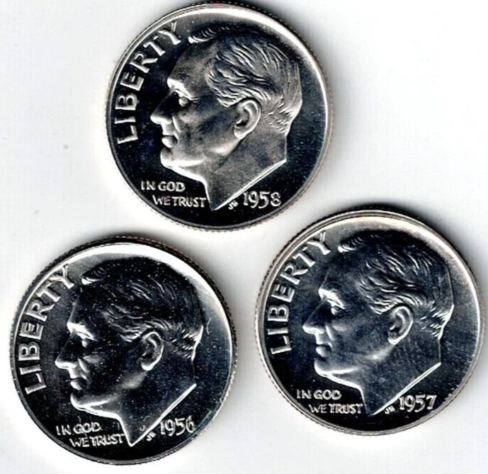 1956+1957+1958 Three Proof Silver Roosevelt Dimes! - Image 1 of 2