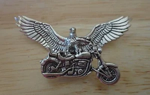 Sterling Silber 25x47mm Schwer 8-9 Gramm Adler auf Motorrad Anhänger Charm - Bild 1 von 11
