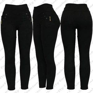 New Ladies Women Zip Black Stretchy Pull On Jeggings Legging UK Size 8-20 - Picture 1 of 3