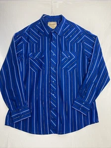 Camisa De Colección Wrangler Para Hombres XL Perla A Presión Azul y Plata Metálico Rayas Manga Larga - Imagen 1 de 12