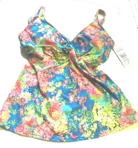 Sunsets Electric Oasis Blue Floral Style 77 Forever Tankini Top 32E T-1 NWT $86 - Picture 1 of 5