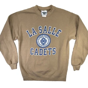 Vintage 90s LA Salle University Lee Cadets Logo Spell Out Sweatshirt Brown S Men - Picture 1 of 7