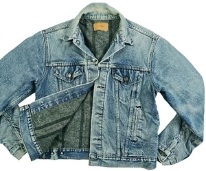 HOT VTG 90s USA Men LEVI'S 70506 TRUCKER FLANNEL LINED Denim JACKET Jeans 44 S-M - Picture 1 of 16