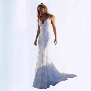 V-neck Suspender Skirt Wedding Guest Dress Beach Vacation Outfits for Women - Picture 1 of 11