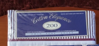 Nueva sábana plana Elegance doble blanca roja a rayas borgoña 60% algodón EE. UU. Foto 1 de 3