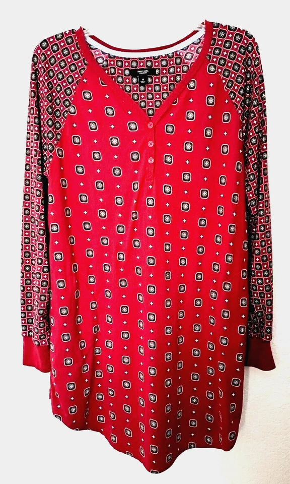 CAMISÓN MUJER TALLA MEDIANA MANGA LARGA CUELLO EN V PUNTO CAMISETA ROJA VERA WANG Foto 1 de 4