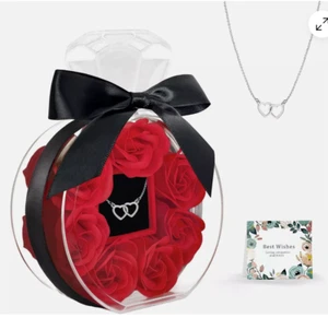 Rose Box with Necklace Artificial Preserved Flower Valentines Mothers Day for Gi - Picture 1 of 6