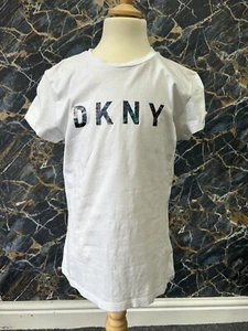 DKNY White Print Logo T-Shirt Junior Size UK Small (RefB4-14) - Picture 1 of 2
